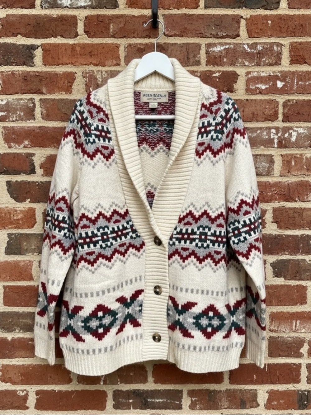 Joe Fresh Fair Isle Shawl Collar Cardigan Sweater Size M